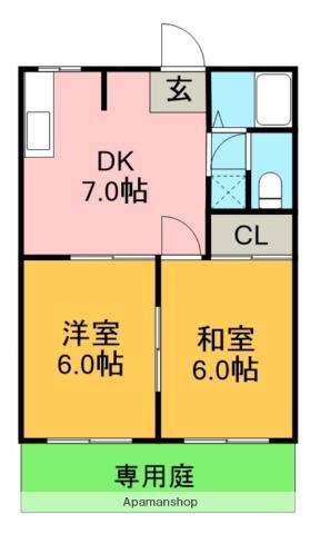 クレール石尾台(2DK/1階)の間取り写真