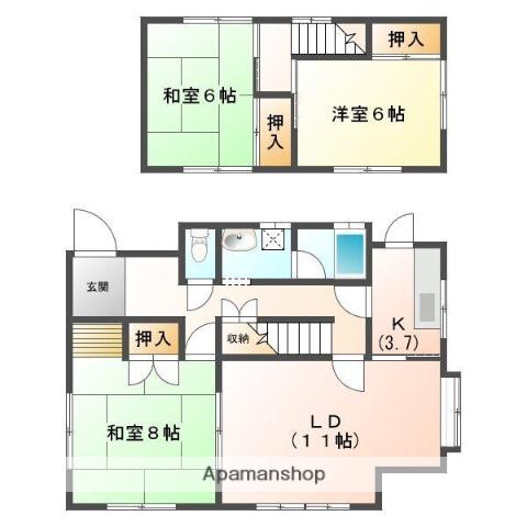 中央本線 高蔵寺駅 バス乗車時間：10分 石尾台東停バス停で下車 徒歩3分 2階建 築47年(3LDK)の間取り写真