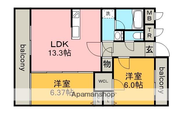 ラ・ベラ・ヴィータ(2LDK/4階)の間取り写真