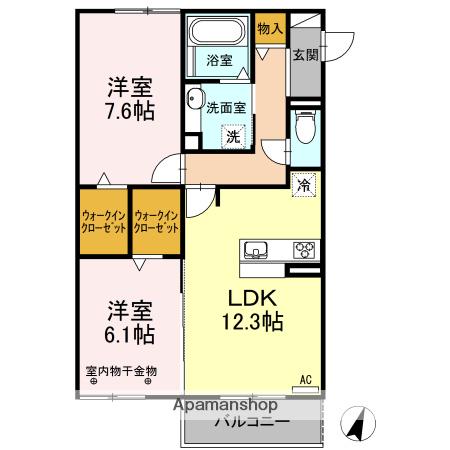 クレールA棟B棟(2LDK/2階)の間取り写真