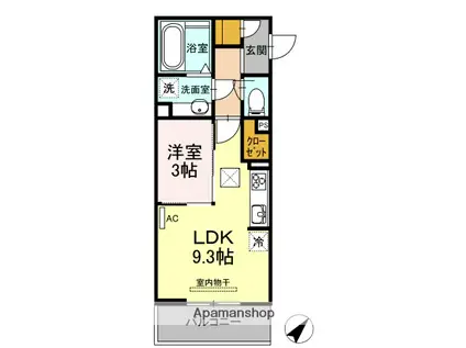 六軒屋シティパレス(1LDK/1階)の間取り写真