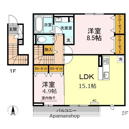 LEILANI(2LDK/2階)の間取り写真