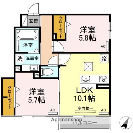 アビタシオン(2LDK/1階)の間取り写真