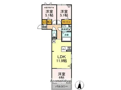 D-ROOM気噴町PJ A棟(3LDK/2階)の間取り写真