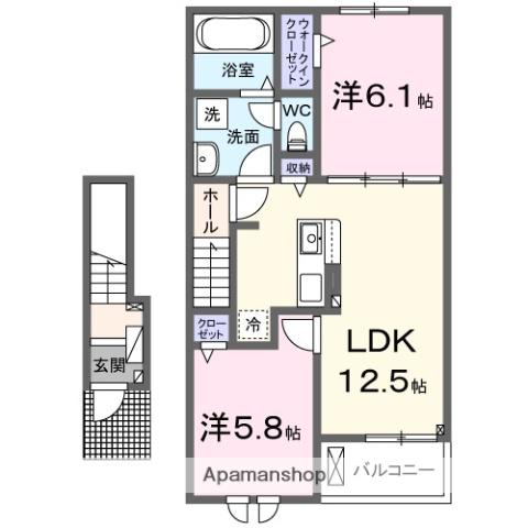 メイプルハイツ(2LDK/2階)の間取り写真