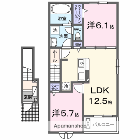 メイプルハイツ(2LDK/2階)の間取り写真