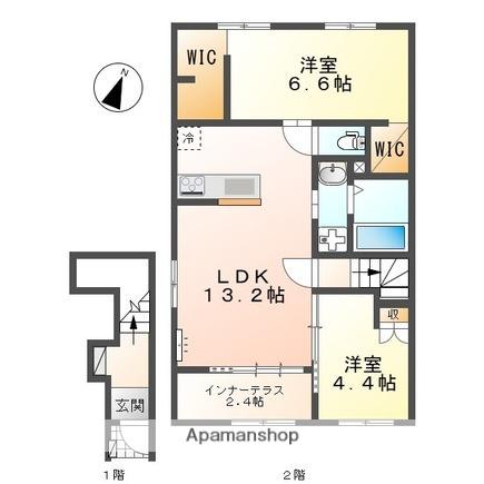 守山区笹ヶ根2丁目アパート(2LDK/2階)の間取り写真
