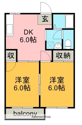 アネックス岩成台(2DK/2階)の間取り写真