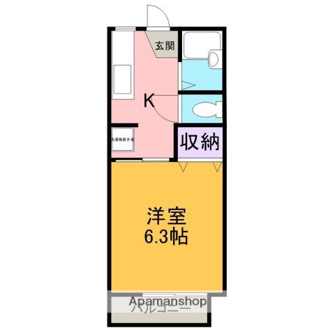 プラージュ六名(1K/2階)の間取り写真