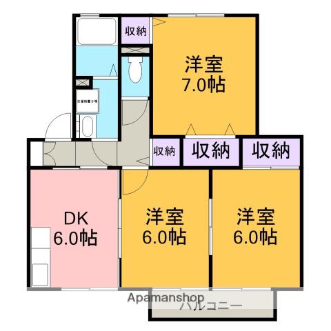 セジュール睦A棟(3DK/2階)の間取り写真