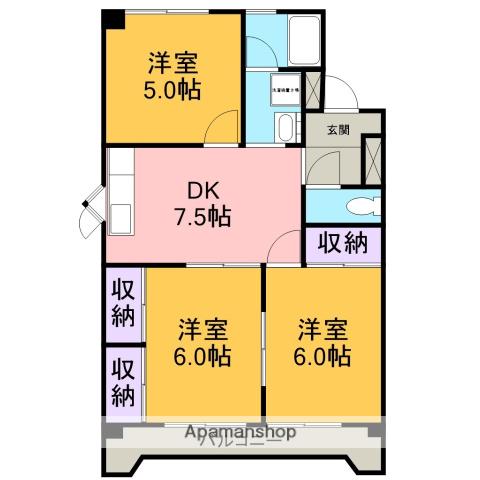 神領マンション(3DK/3階)の間取り写真
