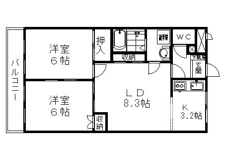 レジデンスミレニアム(2LDK/1階)の間取り写真