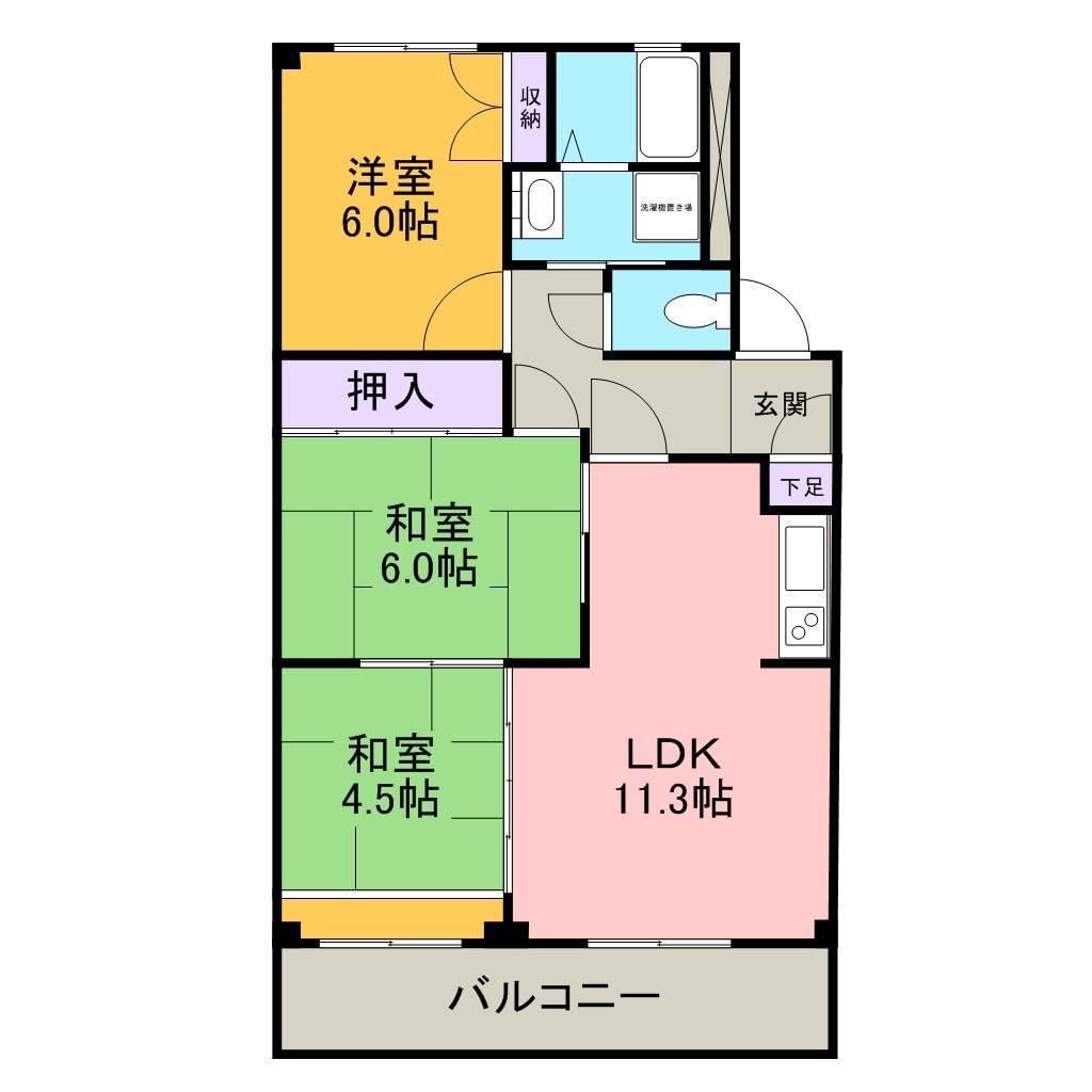 ワンスリーマンション(3LDK/1階)の間取り写真