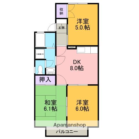 ジョイフル朝日(3DK/2階)の間取り写真