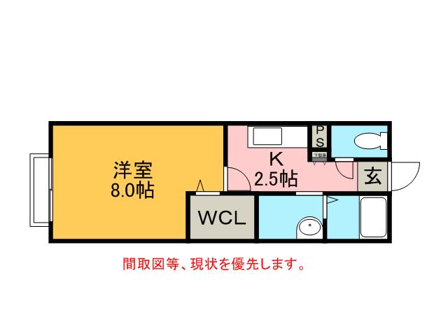 トレゾール咲(1K/2階)の間取り写真