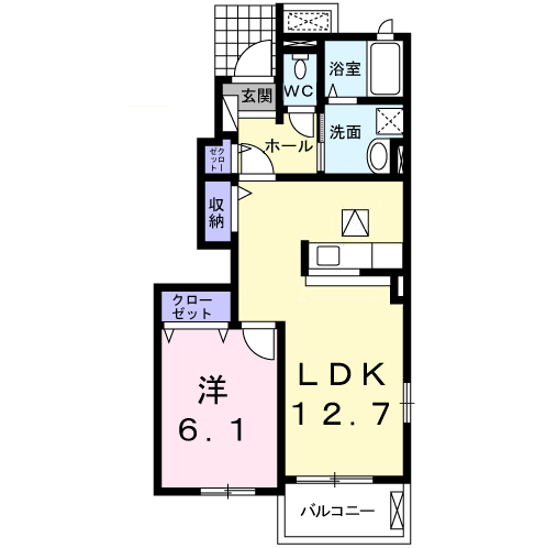 モデッサ24Wハウス郷前(1LDK/1階)の間取り写真