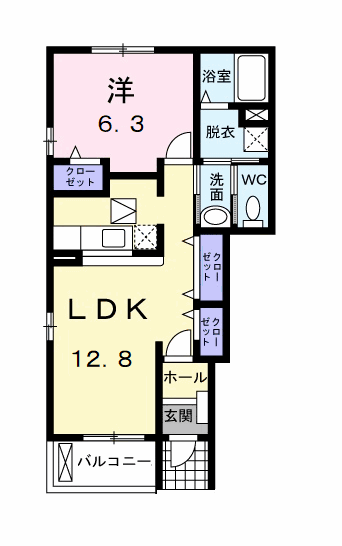 ルナエステラB(1LDK/1階)の間取り写真