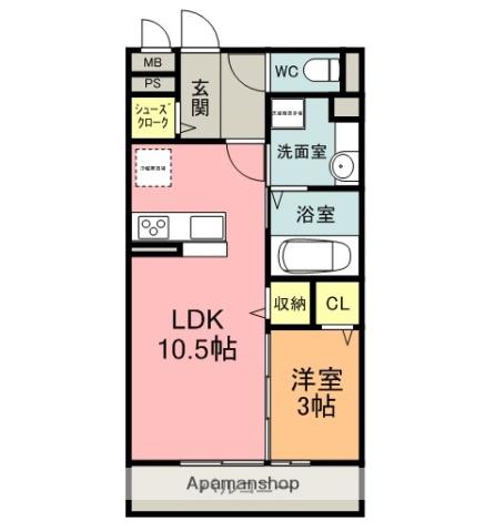 ホクラニ(1LDK/3階)の間取り写真
