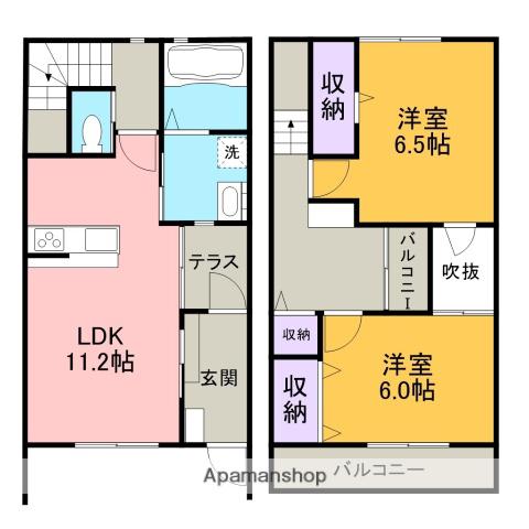 ル・グランシエル B棟(2LDK/1階)の間取り写真