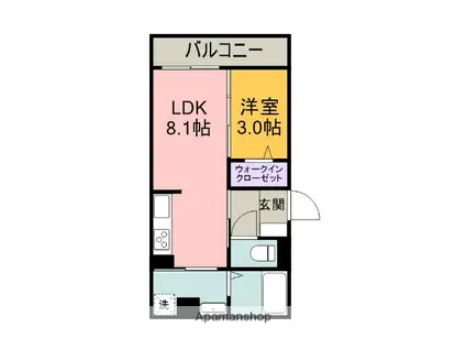 康生通西D-ROOM(1LDK/1階)の間取り写真