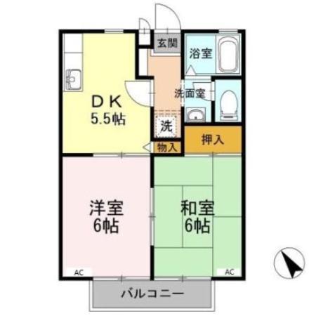 ゴールドバレー(2K/2階)の間取り写真