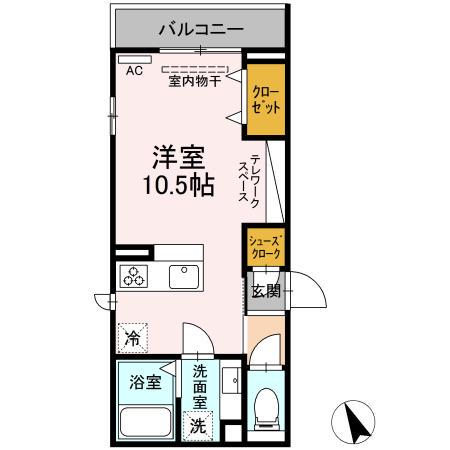 ルミエール・ドゥ・ソレイユ(ワンルーム/2階)の間取り写真