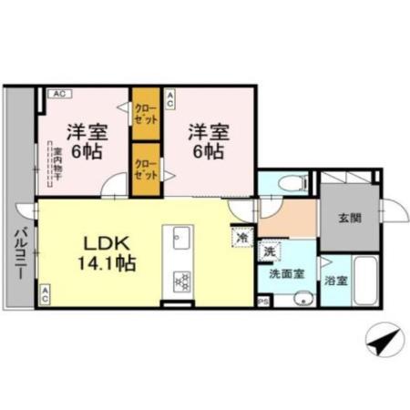 グレイスガーデン赤渋(2LDK/3階)の間取り写真