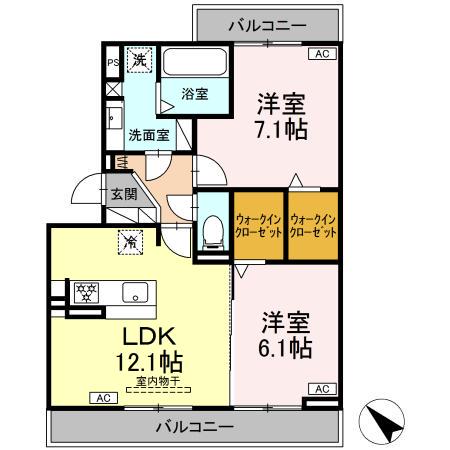 D-AVANCE上六名(2LDK/3階)の間取り写真