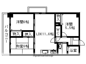 ウエストヒルズMARUKA(3LDK/4階)の間取り写真