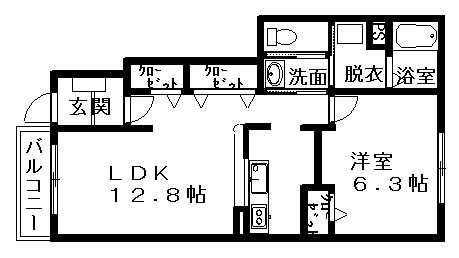 クウ・ラブA(1LDK/1階)の間取り写真
