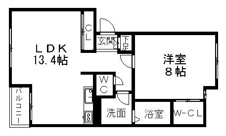 アニバーサリー(1LDK/2階)の間取り写真