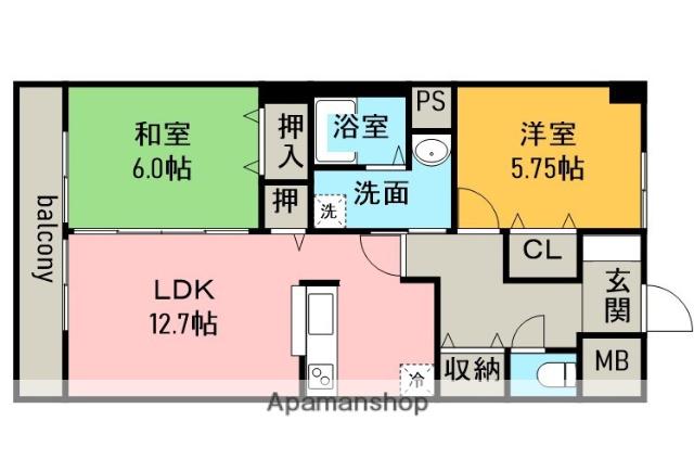 パールコートエルザ(2LDK/5階)の間取り写真