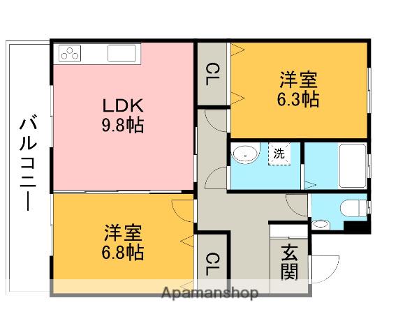 エデンⅡ(2DK/4階)の間取り写真