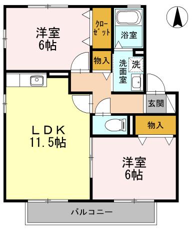 エレガンス シンワ A(2LDK/1階)の間取り写真
