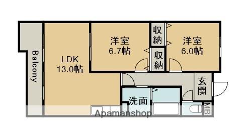 メゾン川口Ⅴ(2LDK/3階)の間取り写真