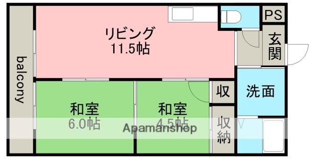 サンリバハイツ(2LDK/2階)の間取り写真