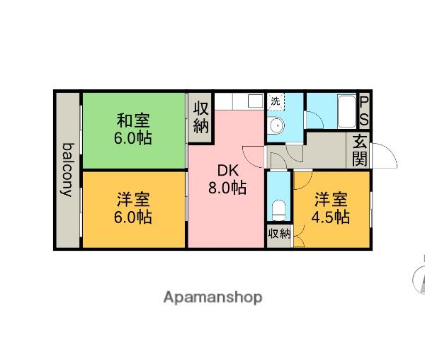 サンポート住吉(3DK/4階)の間取り写真