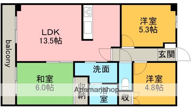 ウエストヒルズMARUKA(3LDK/6階)の間取り写真