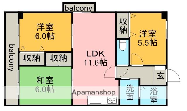 ウエストヒルズMARUKA(3LDK/4階)の間取り写真