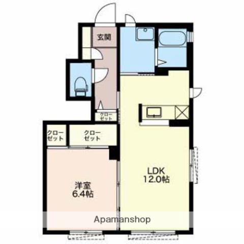 ウエストRIVER(1LDK/1階)の間取り写真