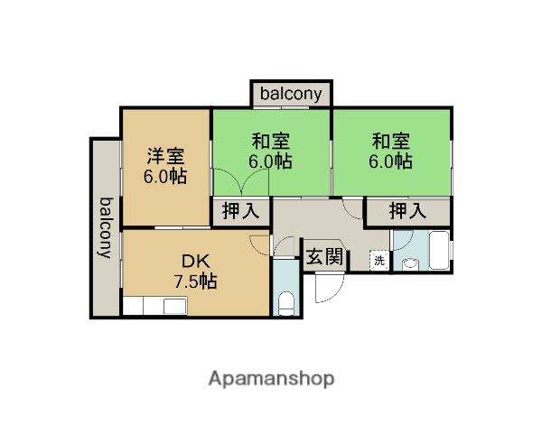 浅野ことぶきマンション(3DK/2階)の間取り写真
