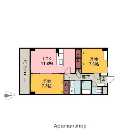フェリシア一宮(2LDK/4階)の間取り写真