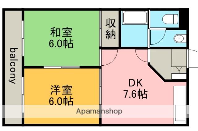 シャンピア花池(2DK/4階)の間取り写真