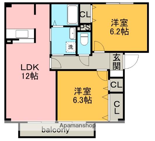 ヴォワール三和(2LDK/2階)の間取り写真