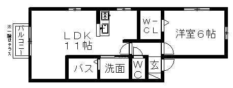 ウエストパーク(1LDK/2階)の間取り写真