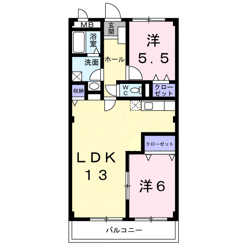 フロラシオンAⅠ(2LDK/1階)の間取り写真