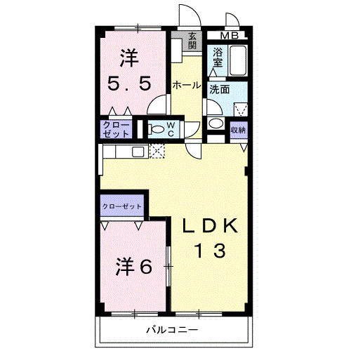 フロラシオンAⅠ(2LDK/2階)の間取り写真