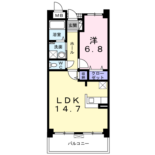 ザ・ウィングS(1LDK/2階)の間取り写真