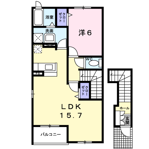 ヴィラ リッツⅡ(1LDK/2階)の間取り写真