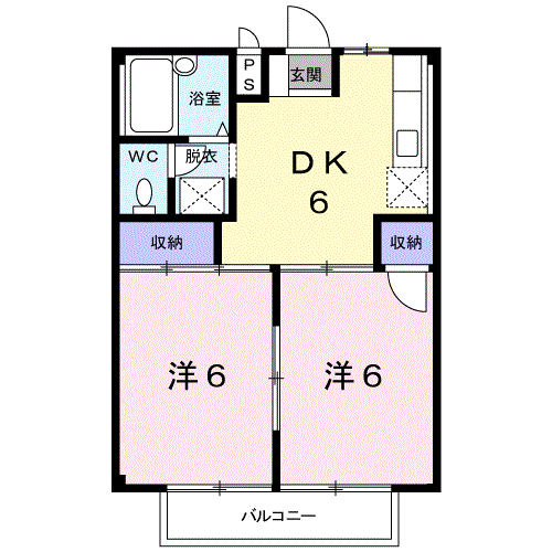 サンハイツB(2DK/2階)の間取り写真
